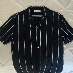 Zara Men's Casual Navy Shirt with White Stripes